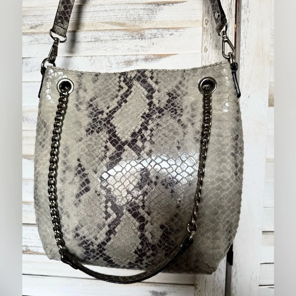 MICHAEL KORS JET SET Gray Python Print Leather Convertible Chain Handbag